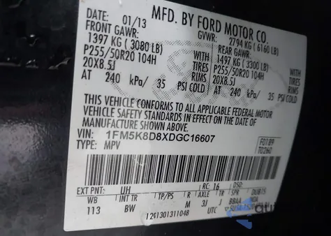 2013 Ford Explorer Xlt из США, поврежденный, VIN 1FM5K8D8XDGC16607